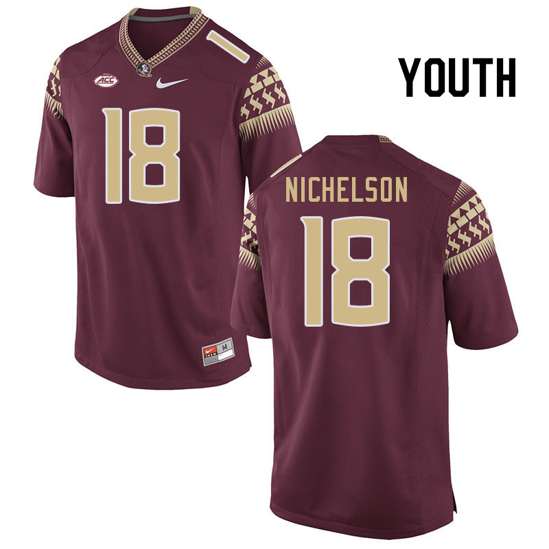 Youth #18 Blake Nichelson Florida State Seminoles College Football Jerseys Stitched Sale-Garnet - Click Image to Close